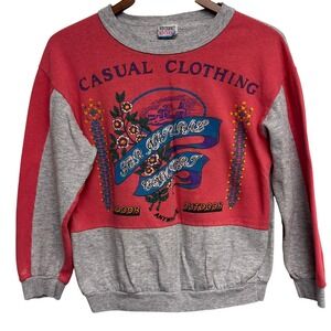 VTG 90s‎ Floral Graphic Pink Color Block Boxy Cut Sweatshirt Grandma Core Medium